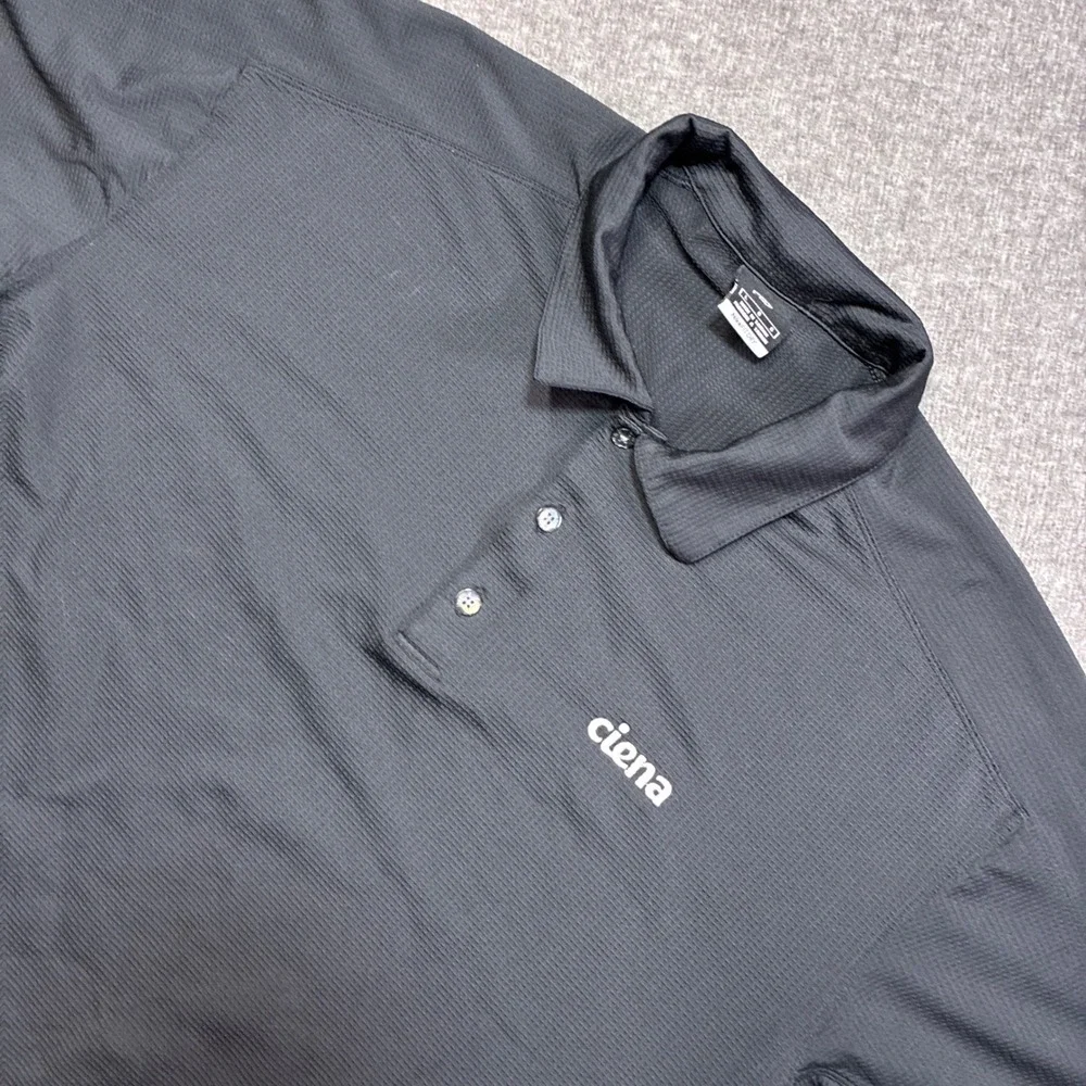Vintage Nike Golf Polo Shirt Mens Large Black Ciena Logo Embroidered Fit Dry 90s
